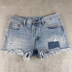 Levi's 501 Distressed Cutoff Denim Shorts Light Wash Button Fly Raw Hem Women's